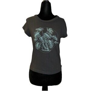 RVCA Medium Gray & Turquoise Monstera Plant Print Cropped T-Shirt